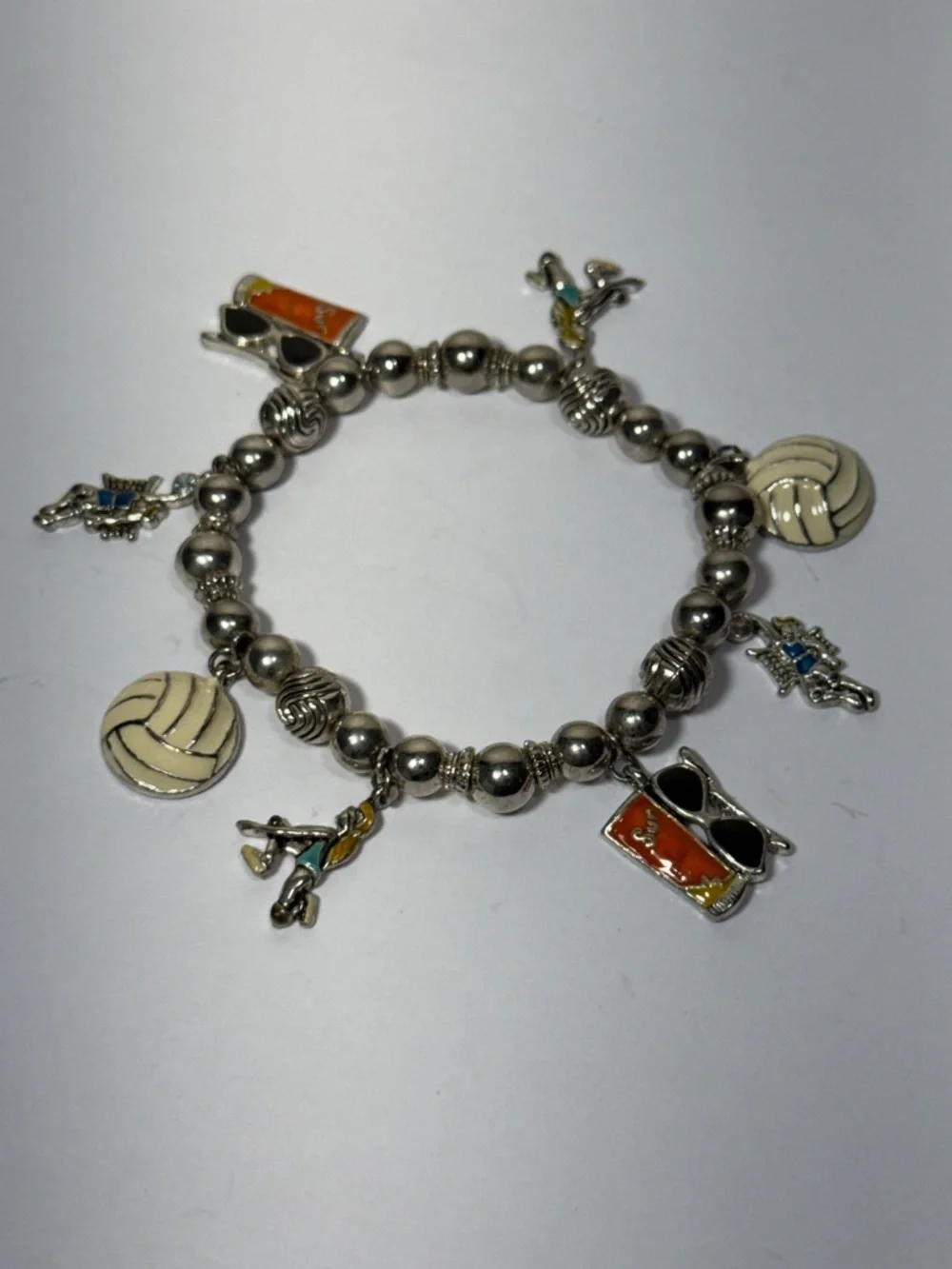 Silver Bead Volleyball position Charm Bracelet